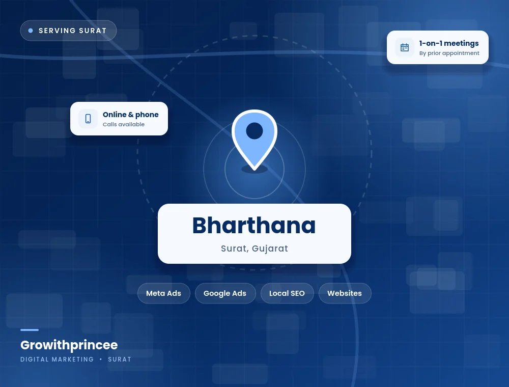 Digital marketing agency in Bharthana, Surat service area map