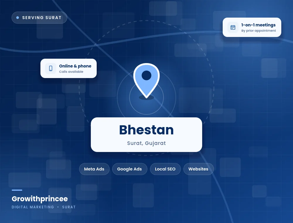 Digital marketing agency in Bhestan, Surat service area map