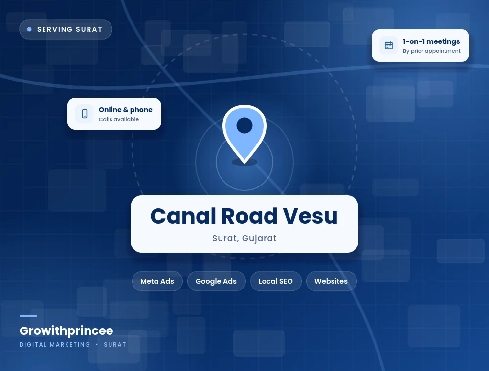 Digital marketing agency in Canal Road Vesu, Surat service area map