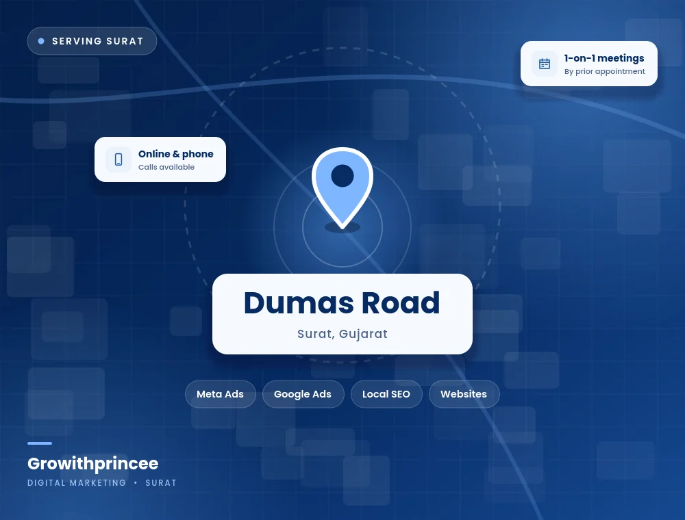 Digital marketing agency in Dumas Road, Surat service area map