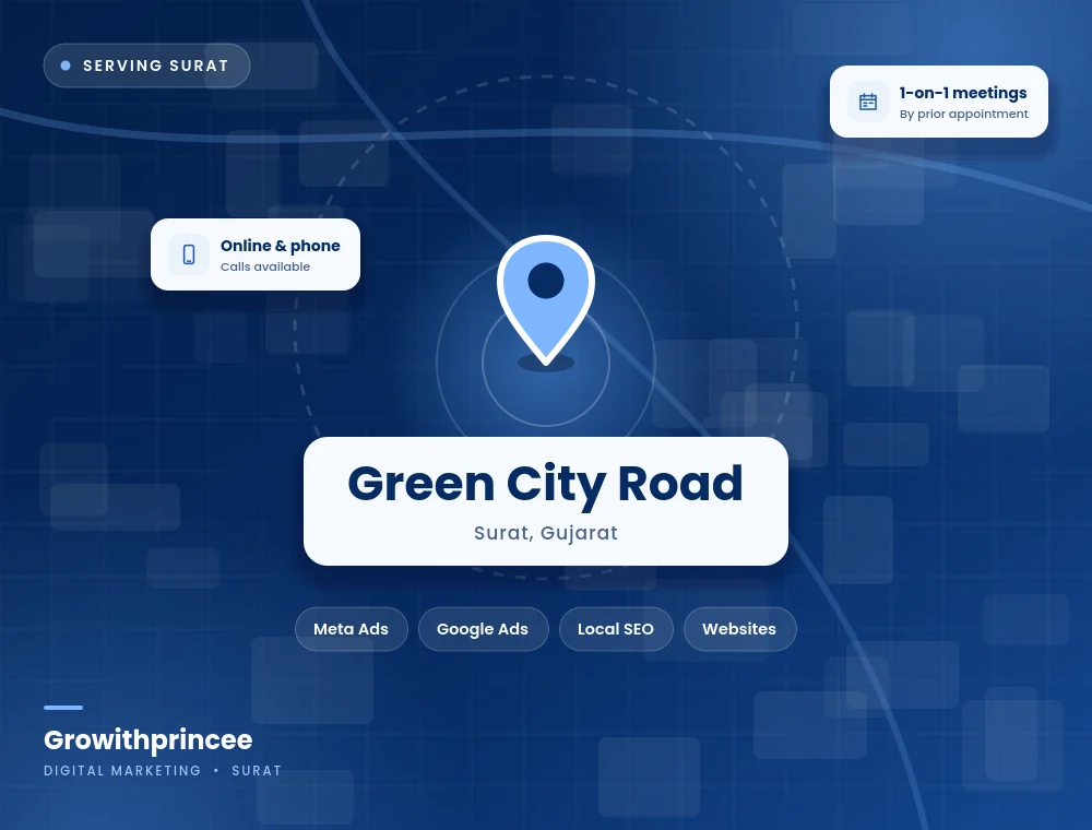 Digital marketing agency in Green City Road, Surat service area map