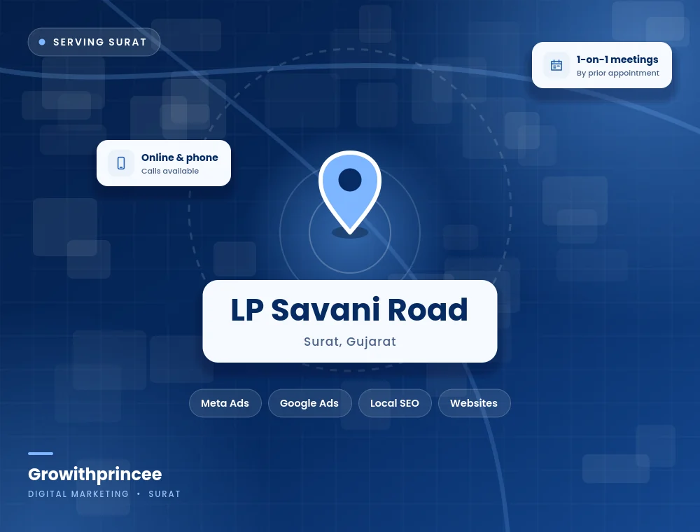 Digital marketing agency in LP Savani Road, Surat service area map