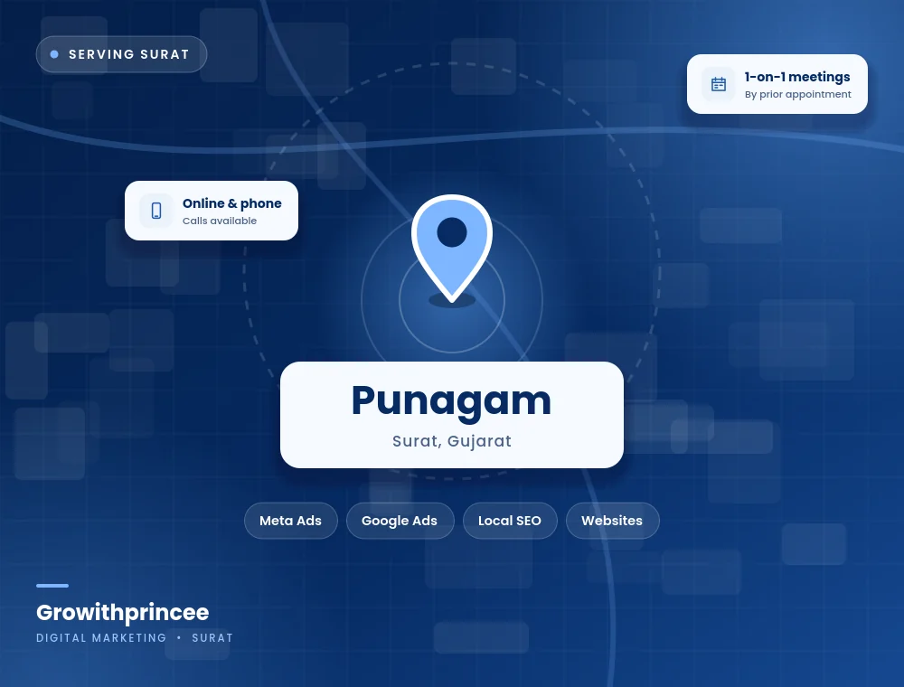 Digital marketing agency in Punagam, Surat service area map