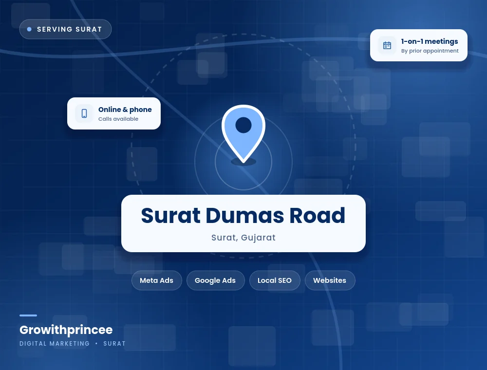 Digital marketing agency in Surat Dumas Road, Surat service area map