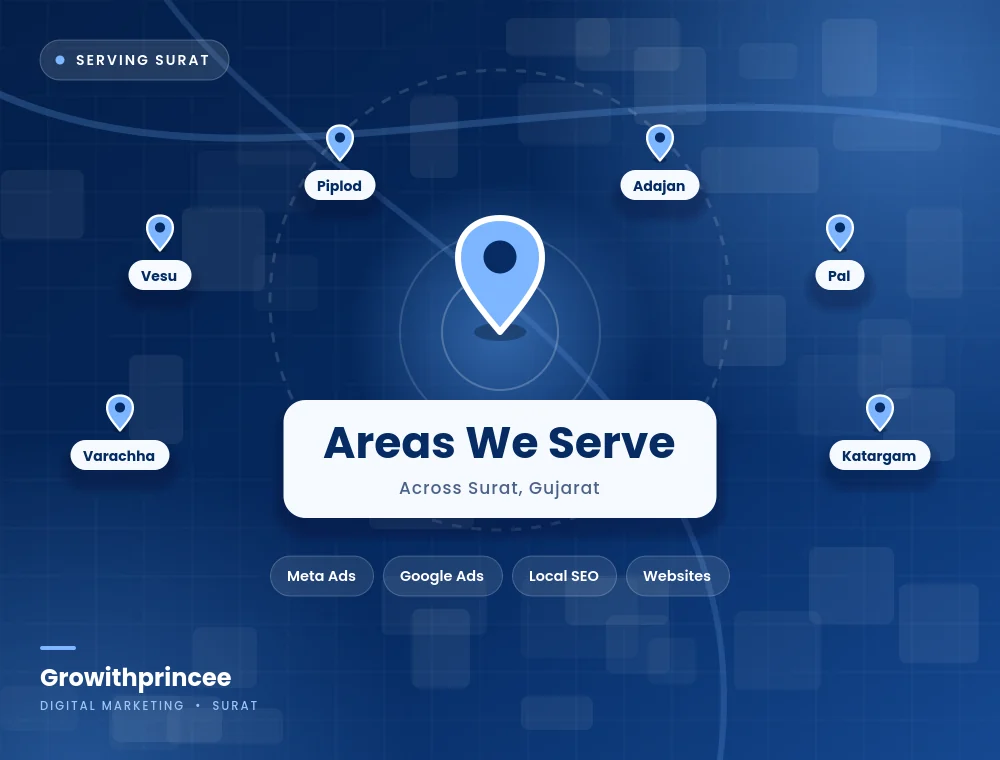 Map of the areas we serve in Surat for local digital marketing