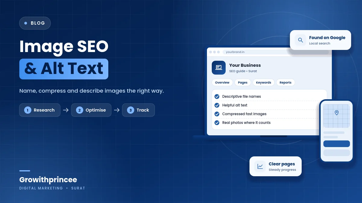 Illustrative blue cover image for the article: Image SEO and Alt Text: A Simple Guide for Business Websites