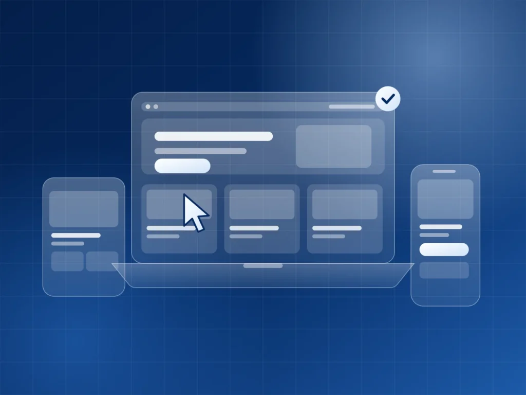 Illustration of a responsive website shown on laptop, tablet and phone