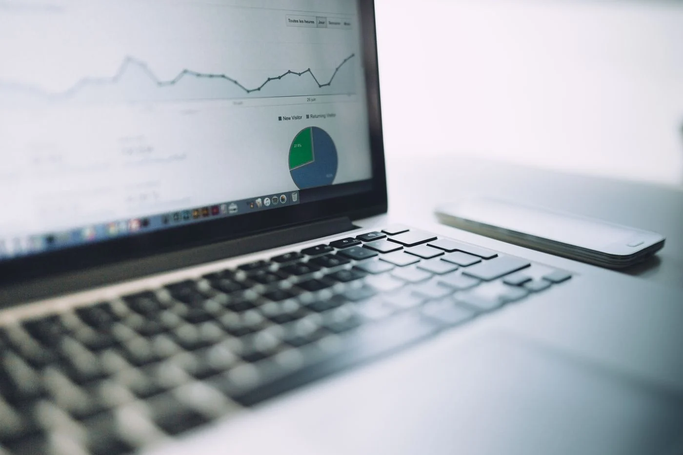 Laptop showing marketing analytics charts and graphs